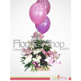 Flowers Bouquet with Flying Balloons