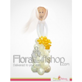 Bride with yellow Flower wedding bouquet Balloons