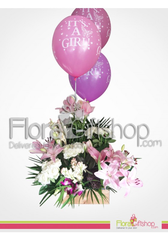 Flowers Bouquet with Flying Balloons