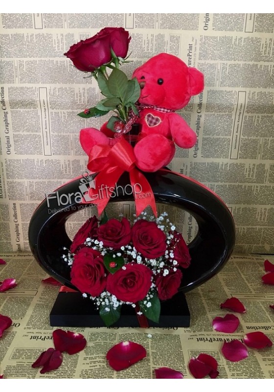 Flying Red Teddy Bear Roses