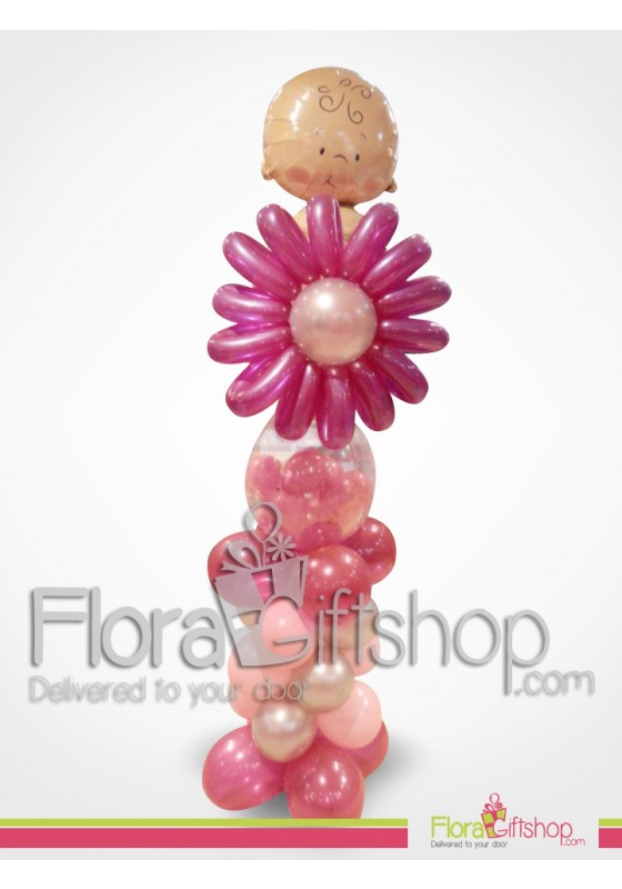 Baby Girl Out of a purple Flower Balloons