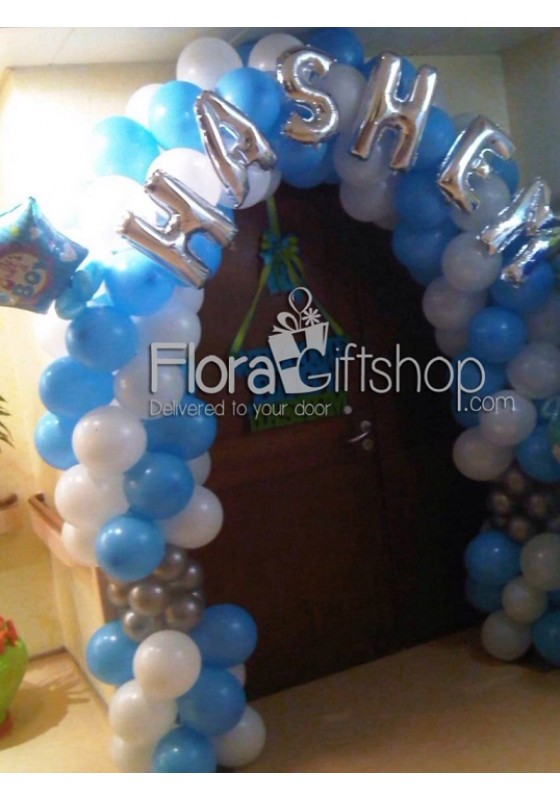 Blue and Silver Name Arch Balloons 